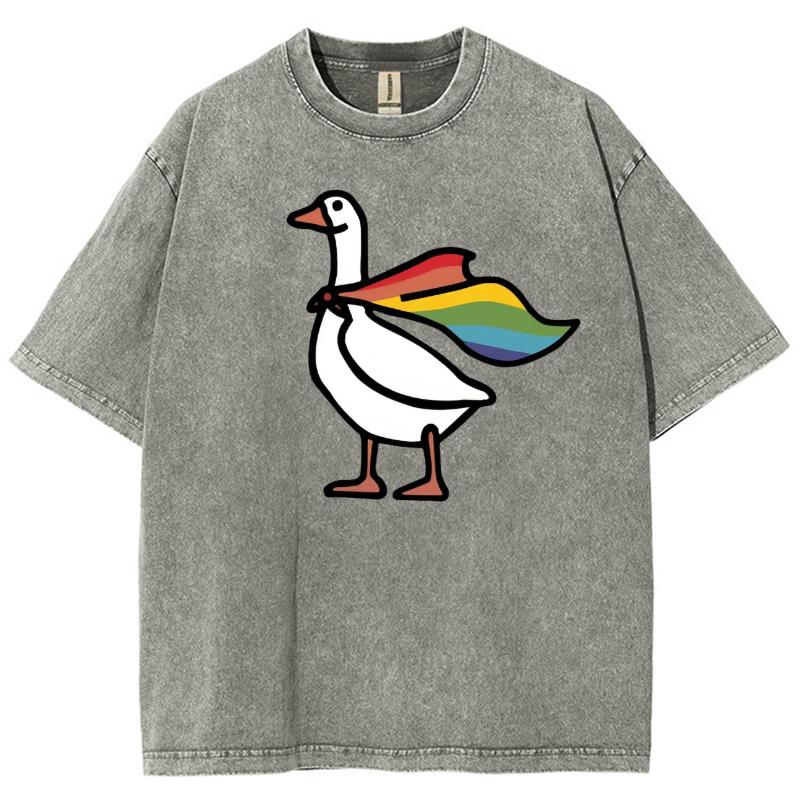 

Loose Washed T-shirt Denim Loose Round Neck Animal Print Large Size Unisex Short Sleeve Street American Retro 3XL