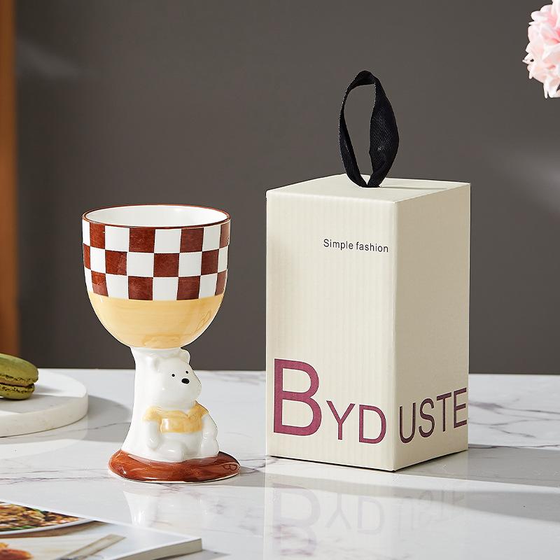 

Ceramic Cartoon Style Goblet Hand-Painted Water Cup Cute Creative Ceramic Cup Wine Glass High Value Ice Cream Cake Cup 201-300ml