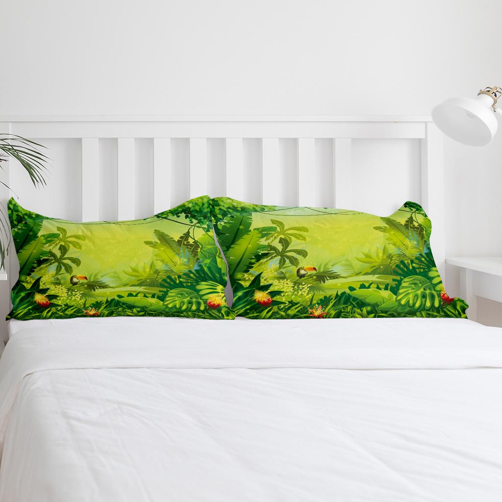 Natural Green Forest Bird Flower Cartoon Bedding Set 3pcs Duvet Cover Pillowcase Quilt Cover Double Bed Set Home Textile