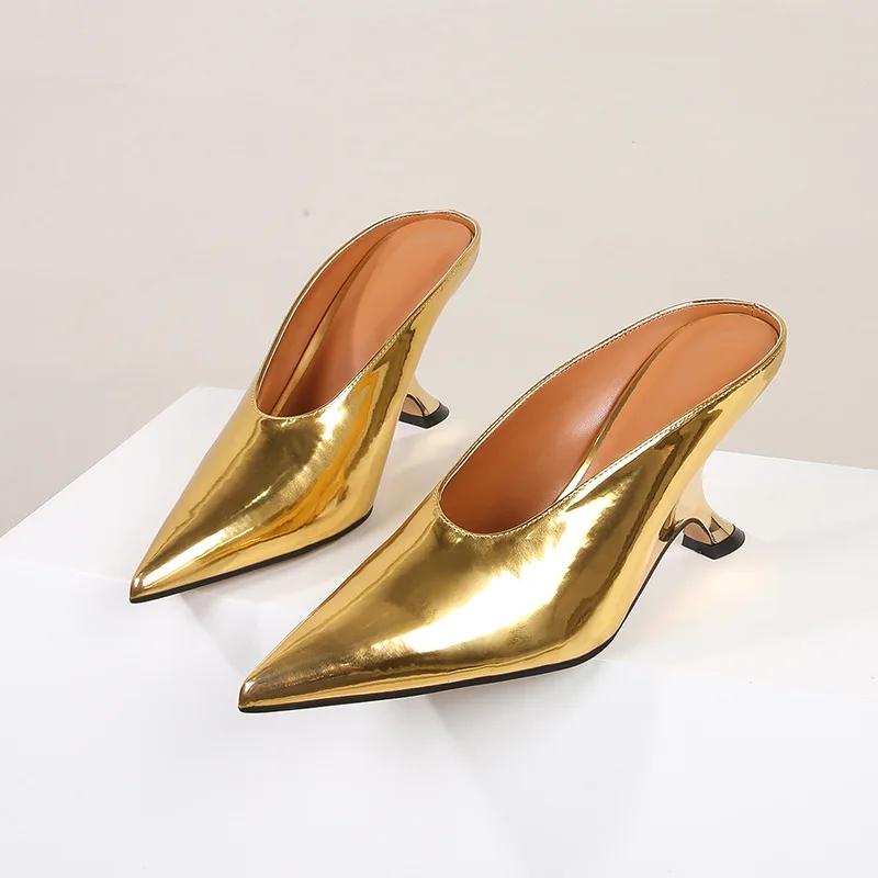 Women's Slippers Summer Outside Fashion Sandals Women High-heeled Slippers Shiny Women's Shoes New Wedge Heel Slippers Heels