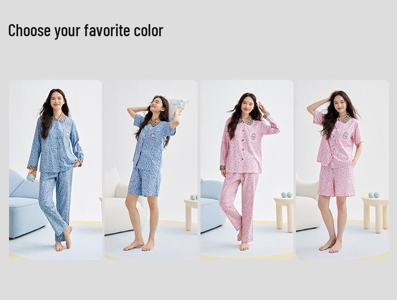 Women's Autumn Sweet Bear Embroidery Tencel Cotton Pajama Set
