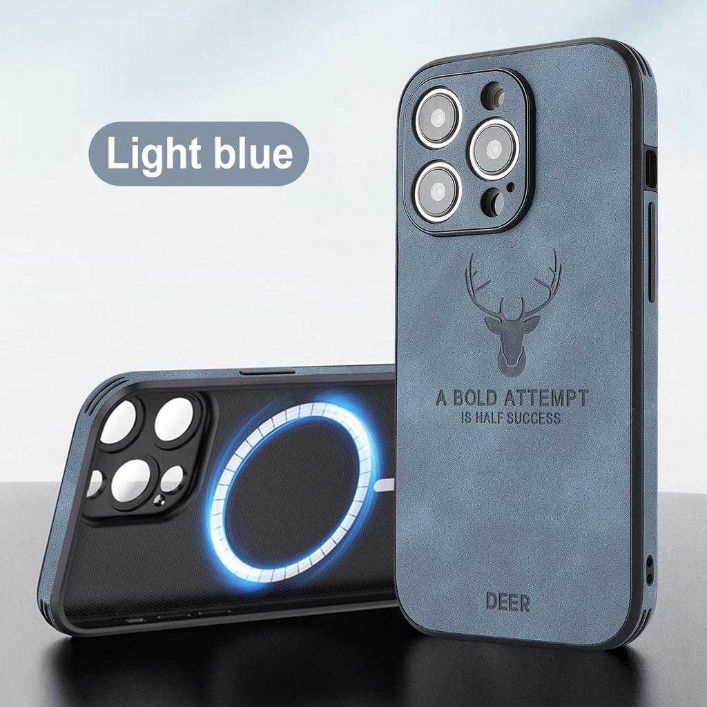 Magnetic Leather Phone Case for iPhone 11-16, Compatible with iPhone 12-15 Pro Max, Elk Head Design, Japanese & Korean Style