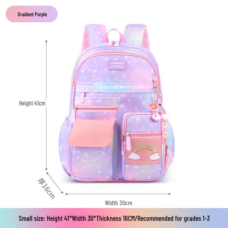 Gradient Color Kids' Backpack with Spine Protection - Rainbow Double-Shoulder for Girls & Boys, Weight-Reducing, Ideal for Elementary School.