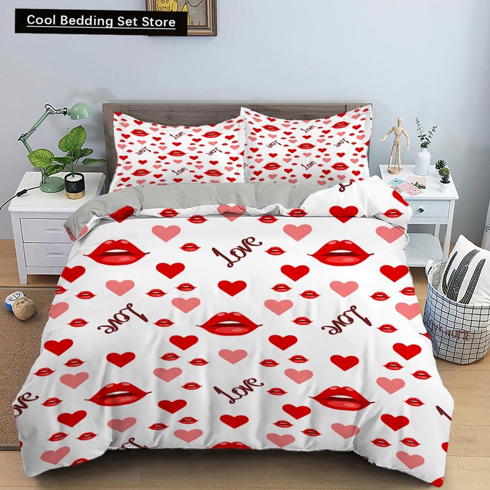 Lover Couple Bed Duvet Cover Set Valentine's Day Gift Heart Shape Bedding Set King Queen Double 2/3pcs Polyester Comforter Cover