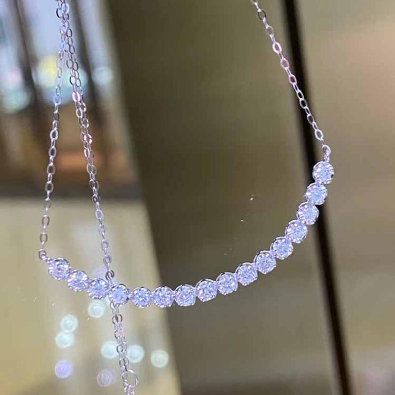 Wish hot selling smiley face full diamond necklace, simple smile zircon collarbone chain, light luxury