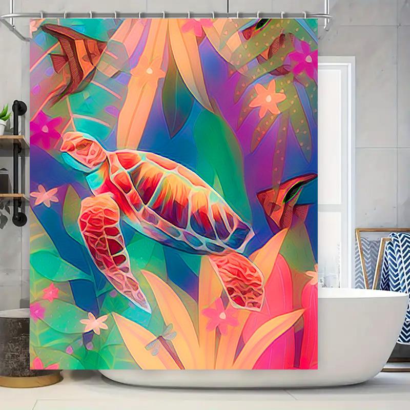 

Colorful Turtle Shower Curtain Waterproof Fabric Decor For Bathroom Perfect Gift Idea With Hooks Included W60H190(CM)-1 Pcs