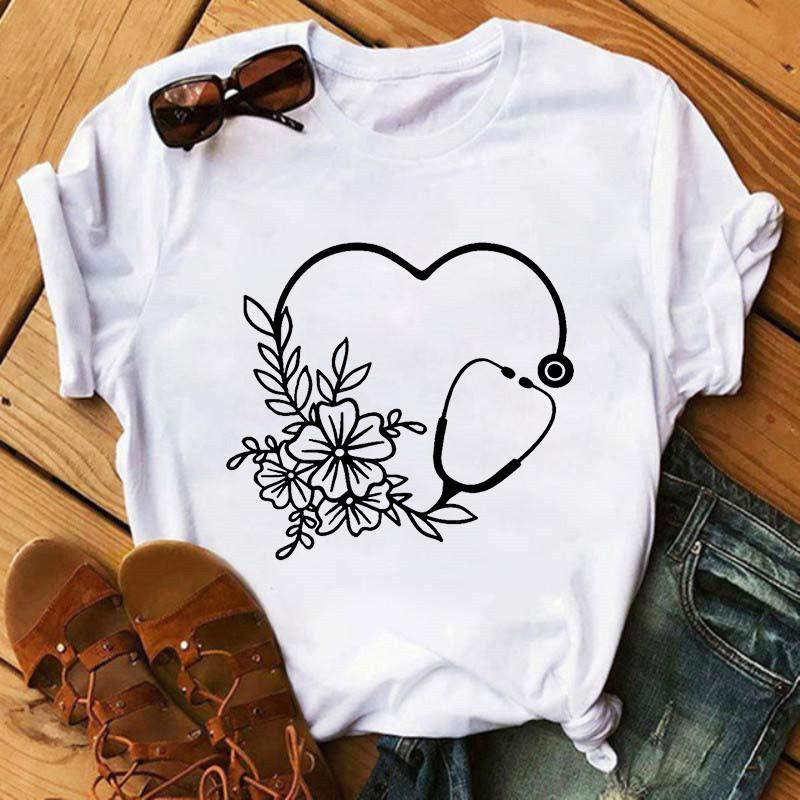Summer Female T-Shirt Nurse Print Woman T-Shirt Casual Graphic T-Shirt Women's Harajuku Retro Top T-Shirt Women's Clothing