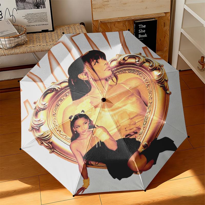 

1pc Ayliva s collage art poster Umbrella Portable Folding Umbrella Iron Frame Hole Bone Structure Outdoor Home Umbrella