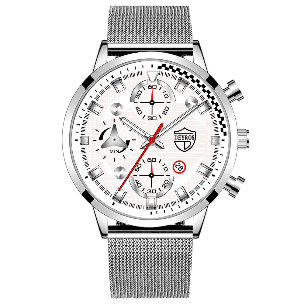 Steel Belt Watch Men'S Trend Fashion Quartz Watch Calendar Luminous