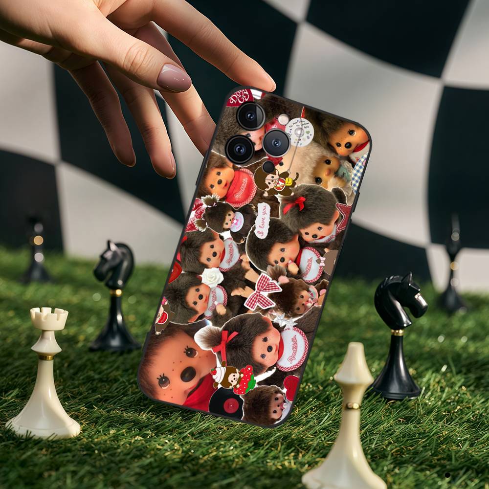 

Cute M-Monchhichi Phone Case For IPhone 17 13 15 11 12 14 16 Pro Max Plus 13Mini Silicon Paired Black Cover Funda iPhone 16pro max