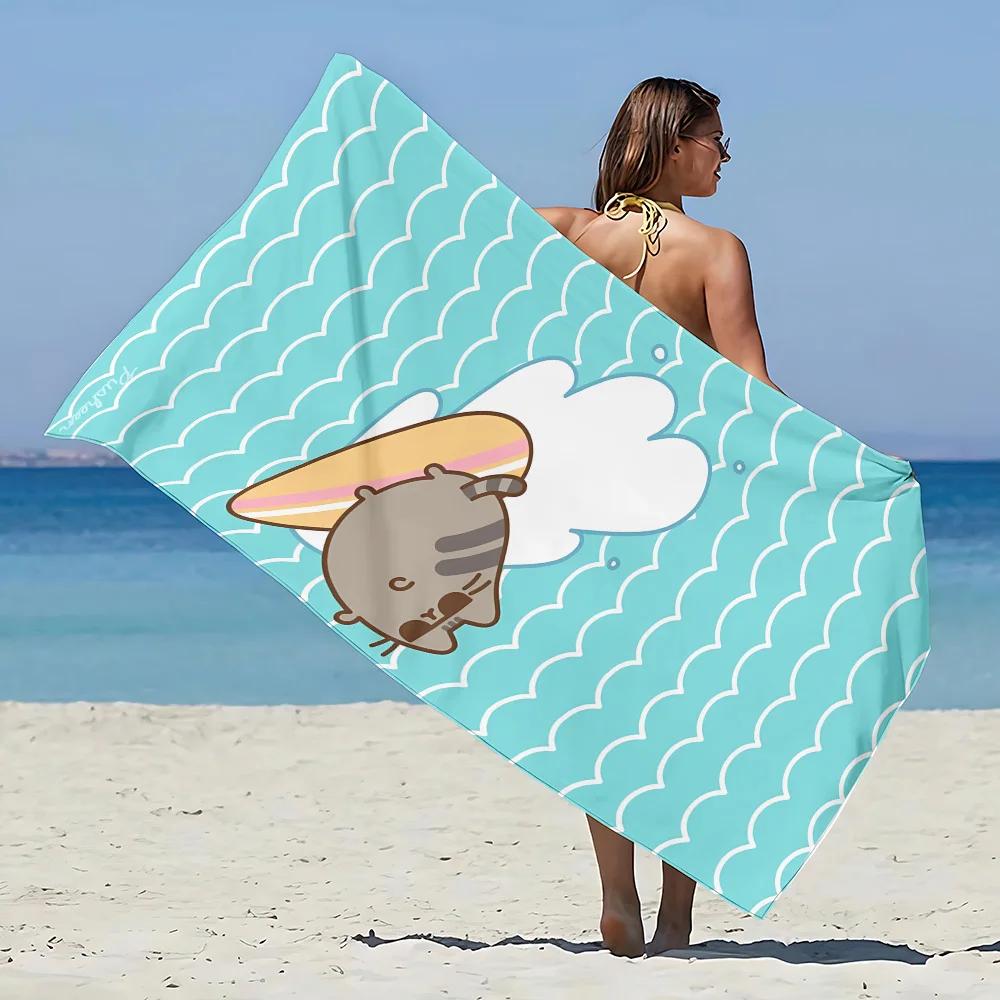 Beach Towel Microfiber Sand Free Quick Dry Soft Sandproof Pool Towels Gift for P-PUSHEEN Cat Women Travel Gym Shower Camping