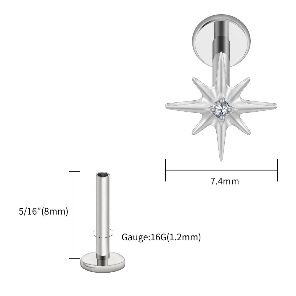 Right Grand ASTM F136 Titanium CZ North Star Flat Back Earring 16G Tiny Starburst Helix Cartilage Stud Earlobe Piercing Jewelry