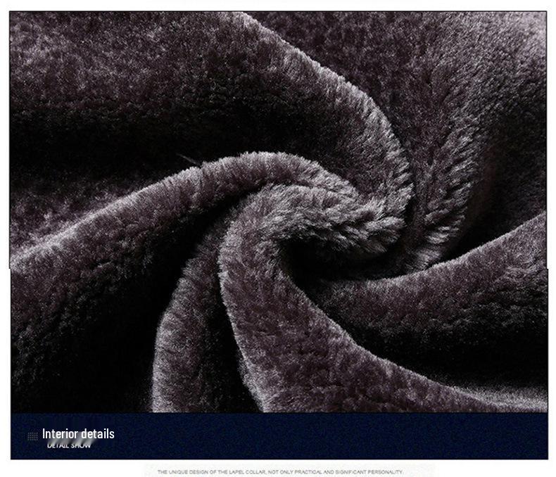 Men's 50+ Velvet-Lined Leather Jacket for Winter, Suitable for Middle-Aged & Elderly