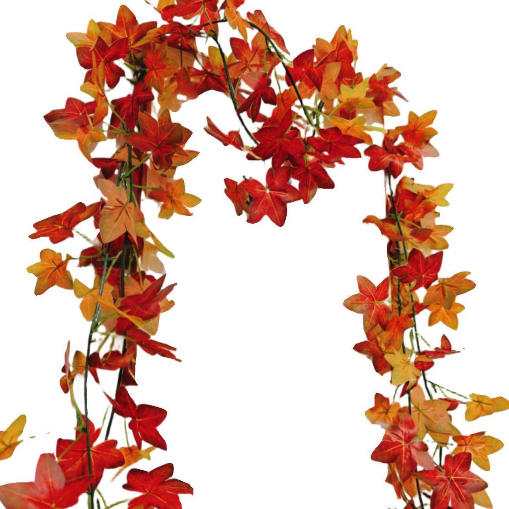 Artificial Red Maple Leaves Pothos Vine: Wall or Ceiling Hanging, Climbing Decorative Greenery