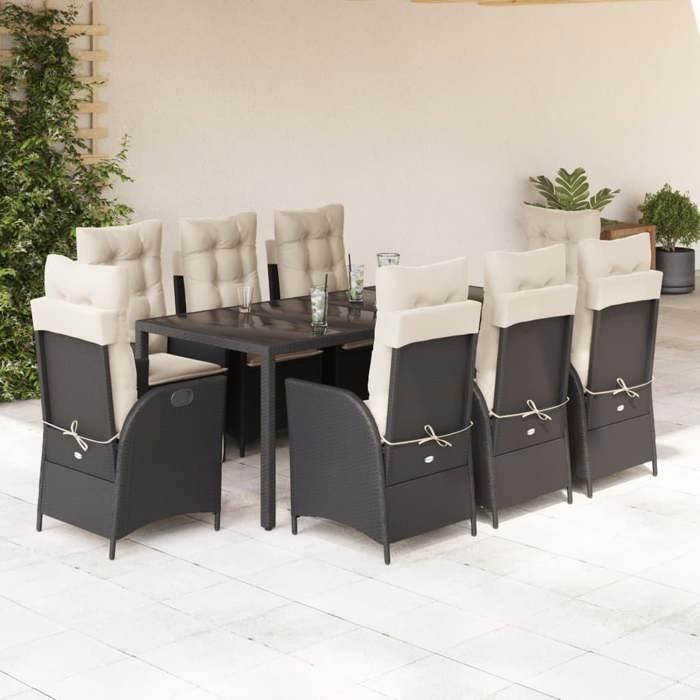 VidaXL 9-Piece Garden Dining Set with Cushions, Table and Chairs with Adjustable Backrest, Outdoor Furniture, 3213066