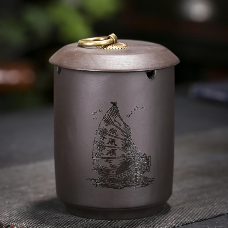 Straight Cylindrical Ceramic Purple Clay Ashtray for Men Creative Office Personalized Living Room Chinese Style Home Decor