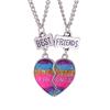Set di 2 Collane con Ciondolo a Mezzo Cuore Colorato Catena con Perline Fascino Migliori Amici Choker Gioielli BFF Per Bambini Amicizia