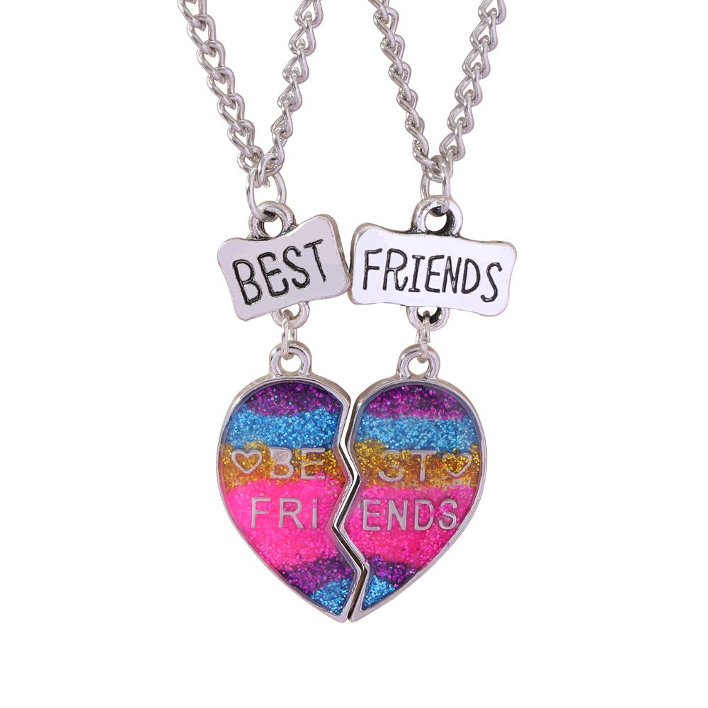 Set di 2 Collane con Ciondolo a Mezzo Cuore Colorato Catena con Perline Fascino Migliori Amici Choker Gioielli BFF Per Bambini Amicizia