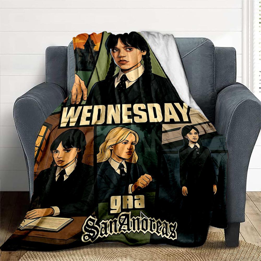 1pc Wednesday Outdoor Blanket Lightweight Flannel, Soft & Warm, All-Season Use for Sofa, Outdoor, Camping, Living Room, Office102
