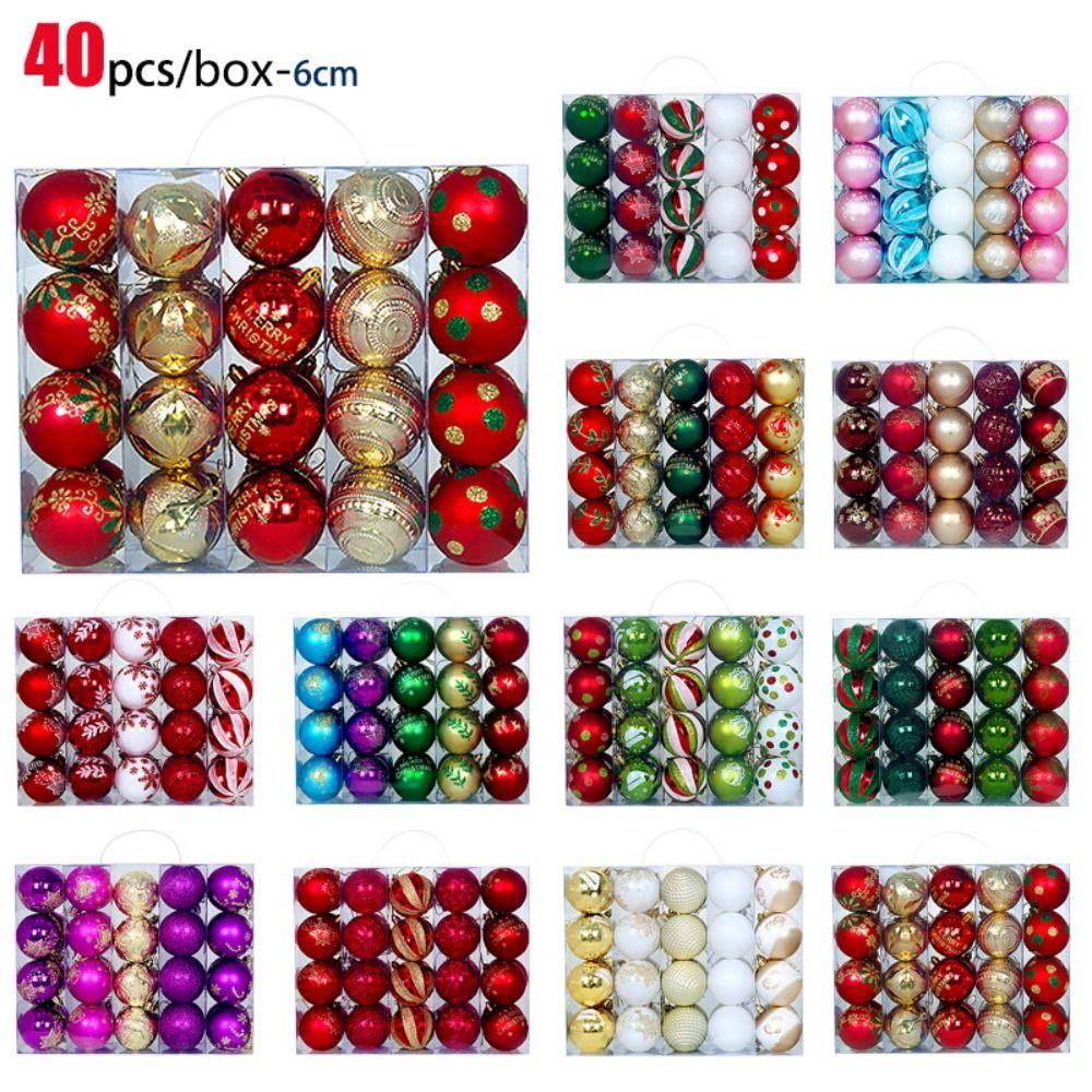 40PCS Fashion Plastic Christmas Ball Set 6cm Suspensable Xmas Ornament Ball Multicolor Christmas Tree Balls Home