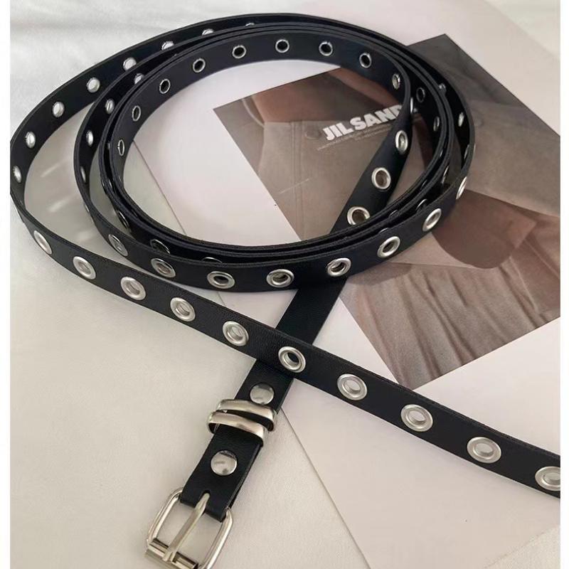 

Женский ремень American Vintage Новый Двойная цепочка с петлями Заклепка Люверс Пряжка Кожаный ремень Панк Ремни из ПУ кожи Рок Уникальный one size чёрный