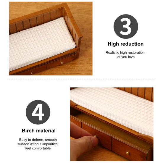 Miniatur-Einzelbett für Puppen 0,05 Puppenhausmöbel Retro Holz