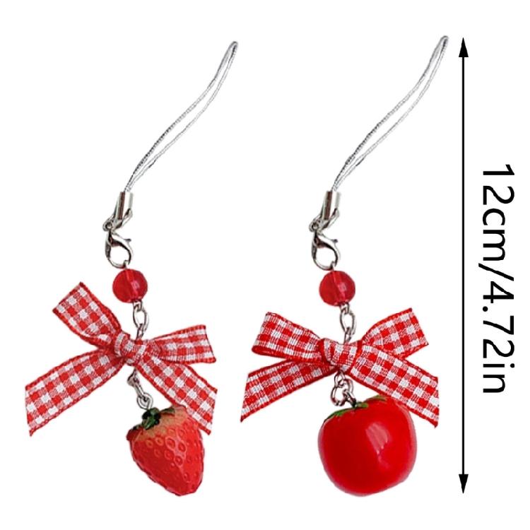 Aesthetic Strawberry Phone Chain Bowknot Phone Charm Tomato Bag Pendant for Girl