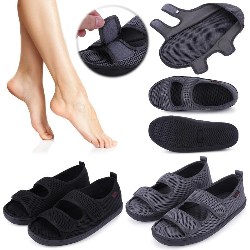 Diabetic Sandals Adjustable Hook Loop Walking Sandals Wide Feet Swollen Shoes Elderly Swelling Sensitive Feet