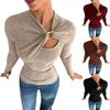 Women's Soft Asymmetrical Draped Hollow-Out Metal Buckle Decorated Long-Sleeved T-Shirt Base Layer