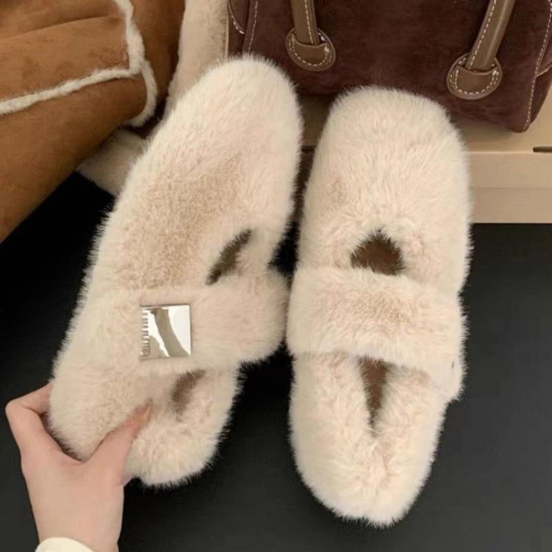 Mode Lässige Damen Schuhe Slipper Fell Weiße Sneaker Herbst Damen Schuhe Herbst Winter Mary Jane Schuhe Lässige Damen