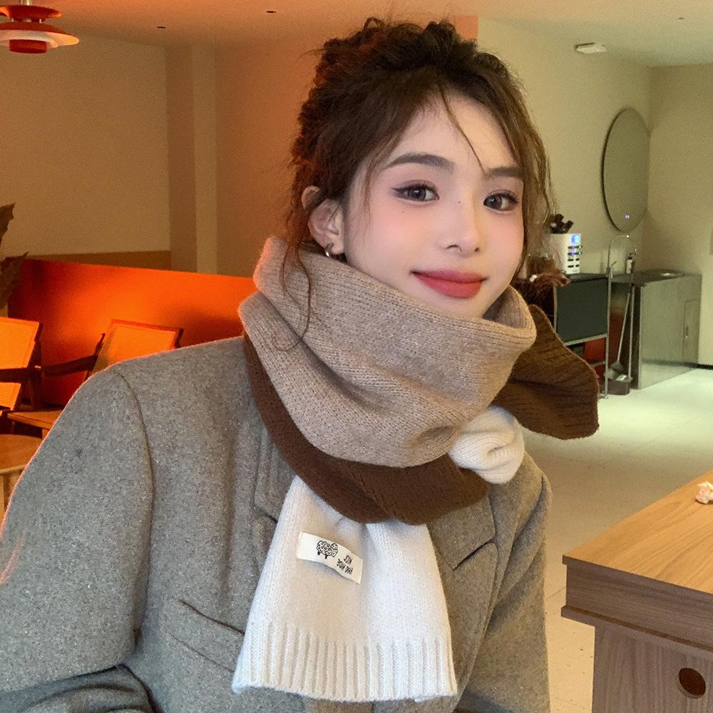 New scarf women's autumn and winter neck protection Korean version cute student warm knitting versatile color matching decorative scarf