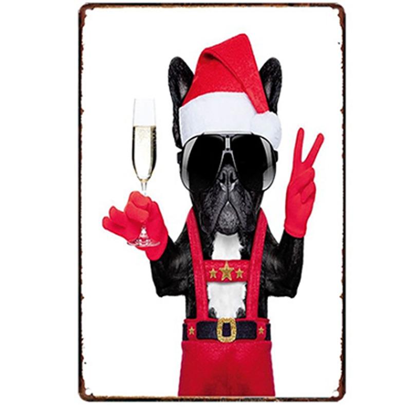 Mfoever Christmas Dog Decor Metal Tinplate Poster New Year Festival Decor Xcm Cute Dog Poster