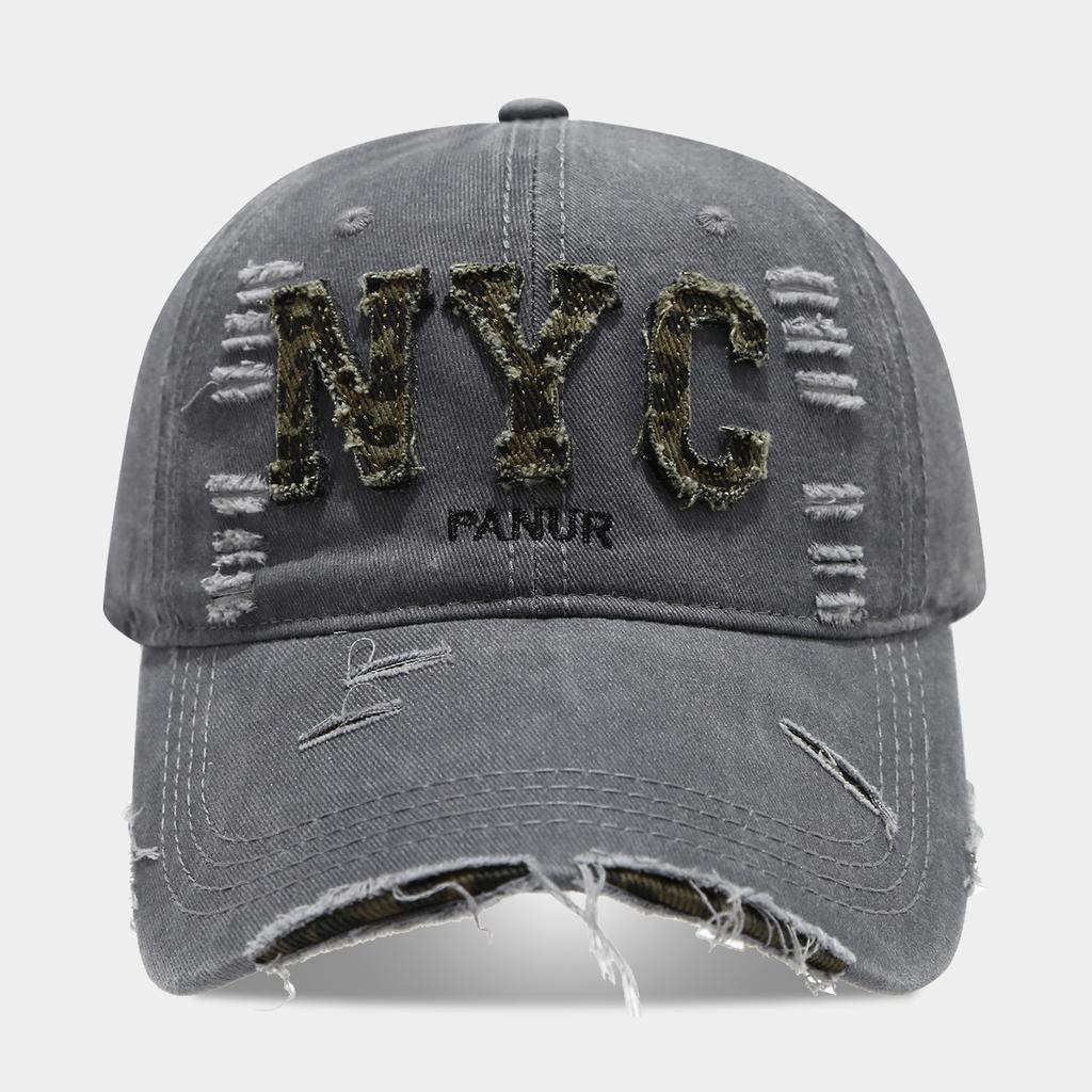 American personality trend leopard print English letters NYC ripped baseball cap men's and women's street fashion retro cap