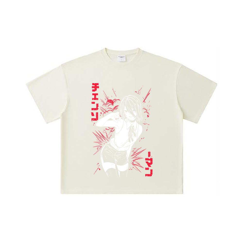 

Хлопковая футболка унисекс плотностью 260 г/м², двойная пряжа, 32 нити, 100% хлопок, с принтом Chainsaw Man V13 Reze, тяжелый хлопок S абрикосовый