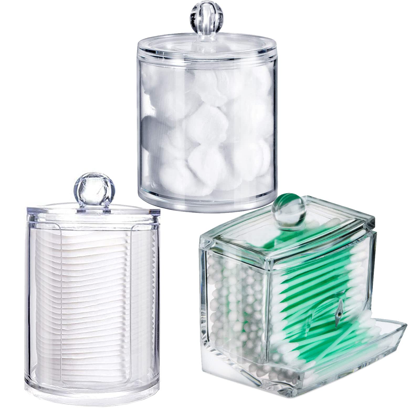 

3 Pack Cotton Swab Dispenser, Holder Dispenser Set, Storage Organizer Holder with Lid for Cotton Rounds, Bath Salts