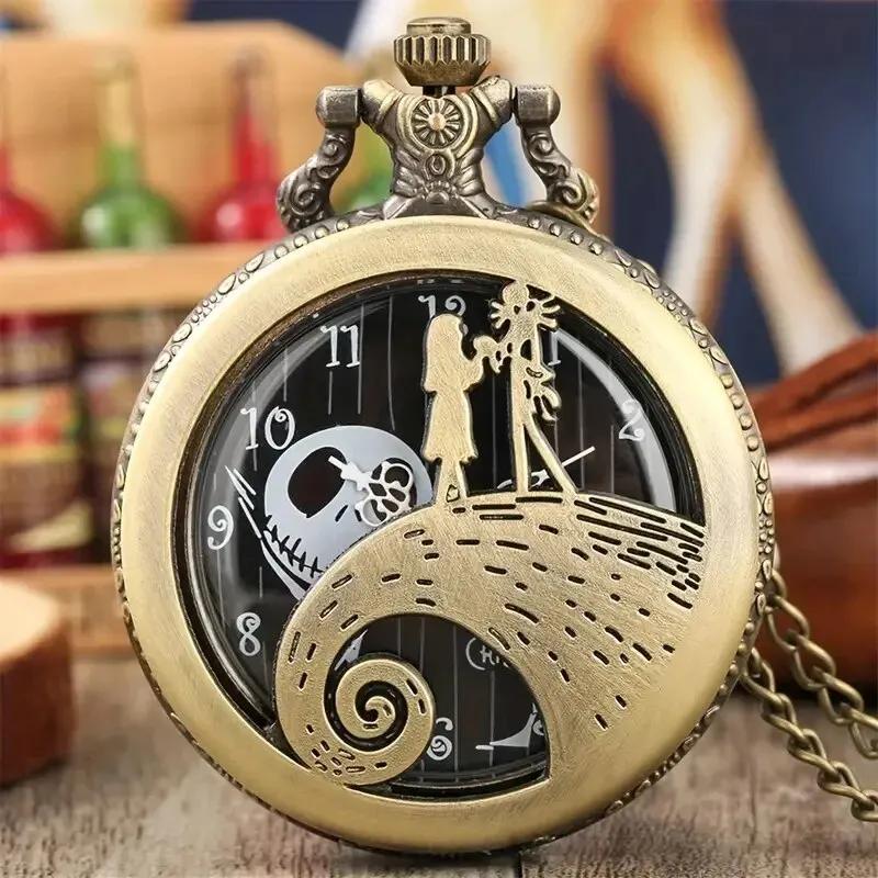 

Fashion Lovers Skeleton Quarzt Pocket Watch with Chain Necklace Vintage Quartz Pendant Watches Clock Chain Mens Women бронзовый