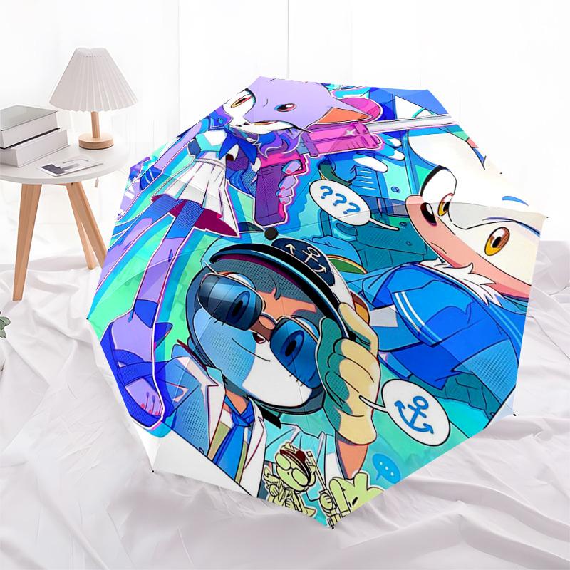 1pc Sonic, Tails, and Knuckles: Automatic Opening/Closing Outdoor Umbrella with Portable 3-Fold Design, 8-Bone Iron Frame - Outdoor for Fans, Tra
