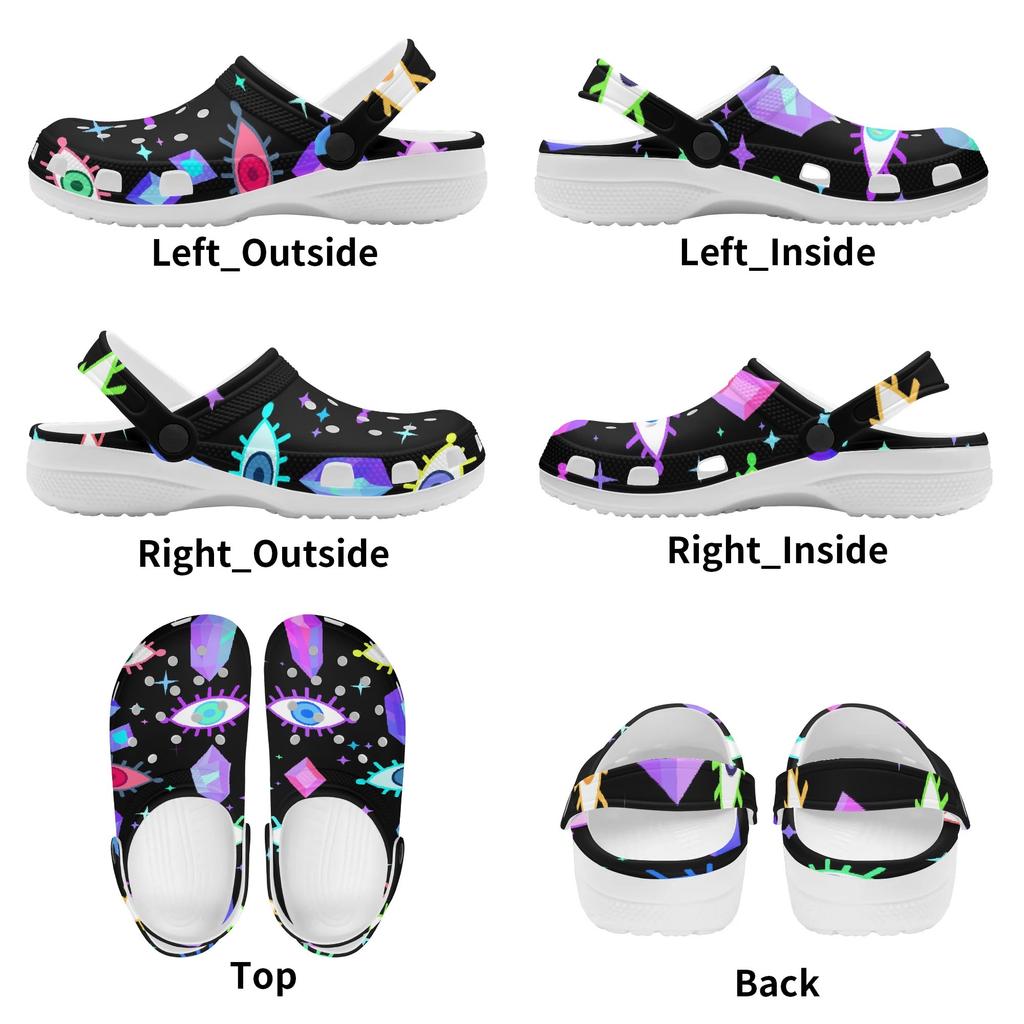 White EVA Clogs with Bright Heart Print, Lightweight Slip On Garden Shoes, Breathable Beach Sandals, Indoor Outdoor Slippers for Men Women