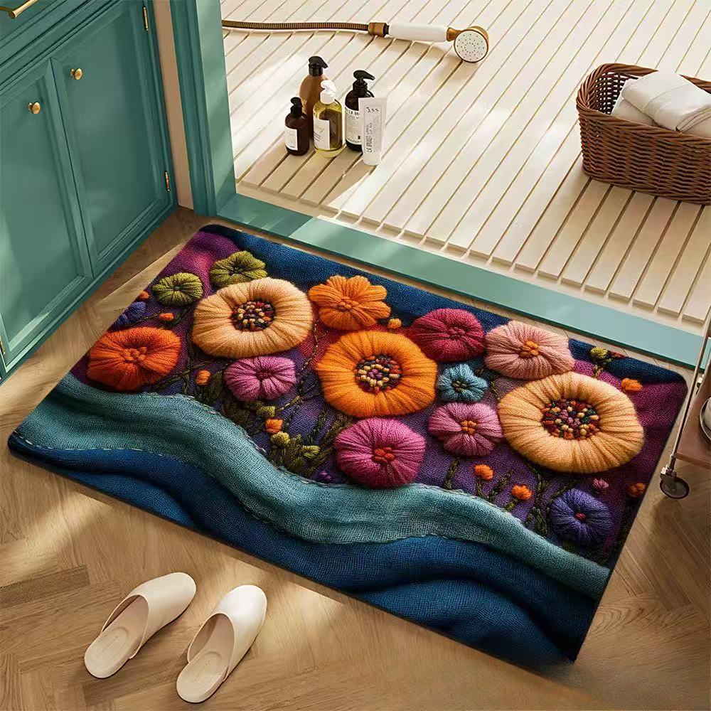 FlowerThickening Bathroom Cashmere Mat Bath Non-slip Carpets In Wash Basin Bathtub  Floor Rug Shower Room Doormat Memory Foam 3D Pad