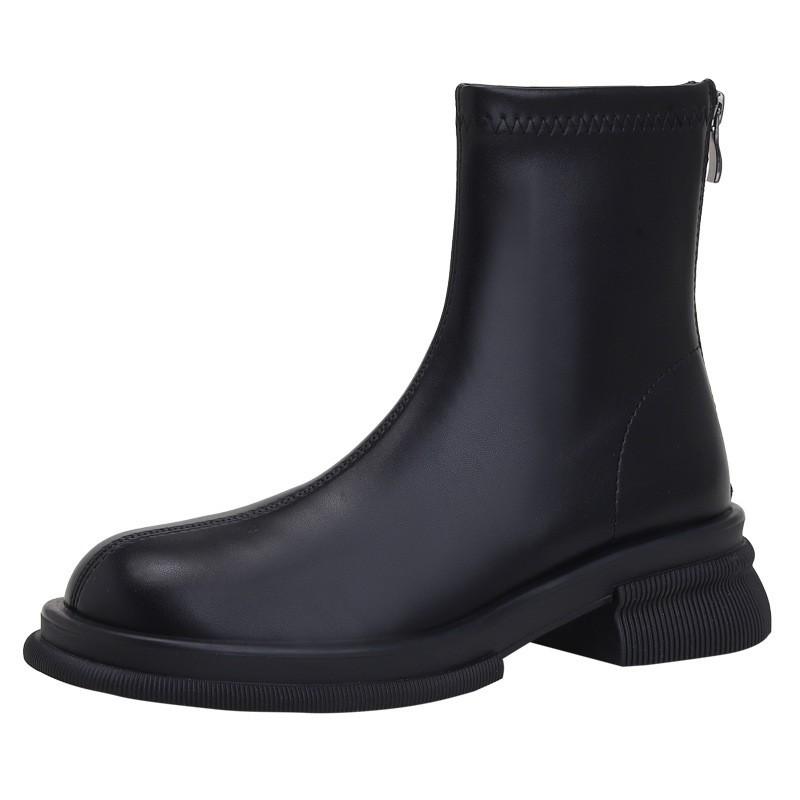 Martin Boots Women's Versatile Thick Heel Flat Bottom Zipper Elastic Short Boots Women's Spring and Autumn Single Boots