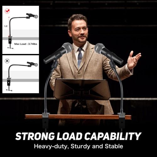 Microphone Stand, Microphone Arm, Gooseneck, Tabletop Microphone Stand for Fixed and Dynamic Microphones, with Extendable Smartphone Holder, Adjustabl