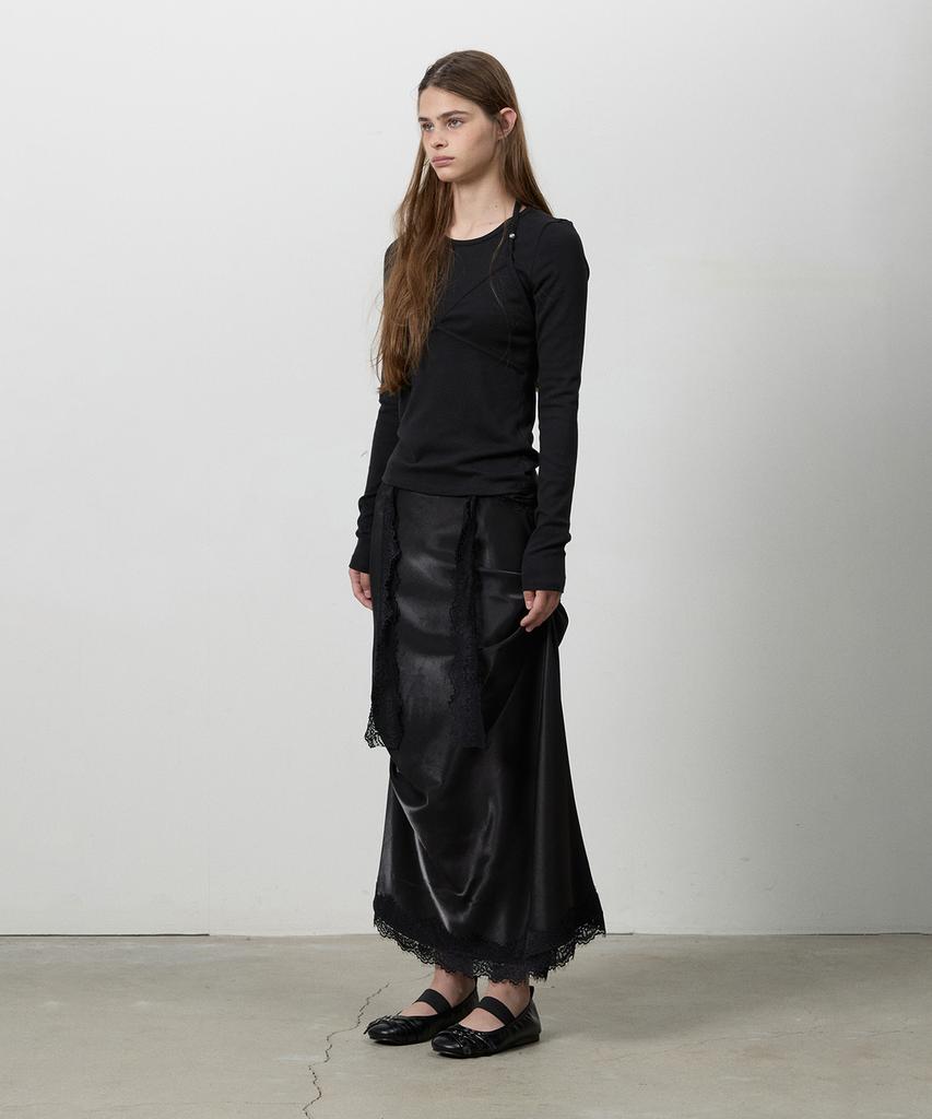 Three To Eighty Lace Shirring Long Skirt Black