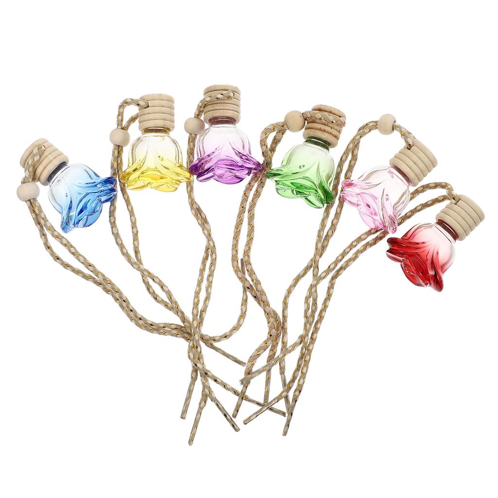 6 Pcs Premium Glass Aromatherapy Bottle Perfume Diffuser Pendant Essential Oil Car Air Freshener Home Interior Decoration