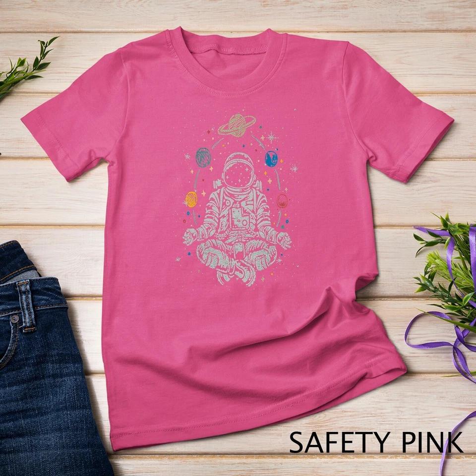 Vintage Lotus Meditating Astronaut Zen Yoga Planets Universe Unisex T-shirt 5 S