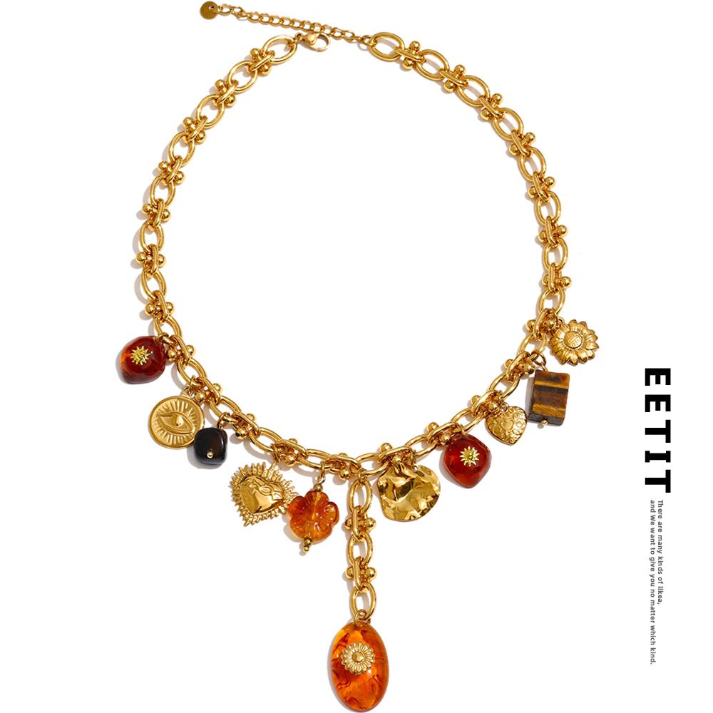 Eetit 2025 Resin Flower Heart Pendant Charms Pendant Necklace Stainless Steel Golden Chic Handmade Statement Jewelry Accessories