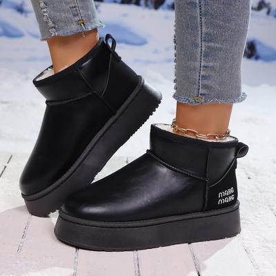 Bota de Algodão com Punho de Veludo Confortável Cano Médio Casual para Mulher Nova Moda de Inverno Botas de Neve de Solado Grosso de Solado Plano Plus