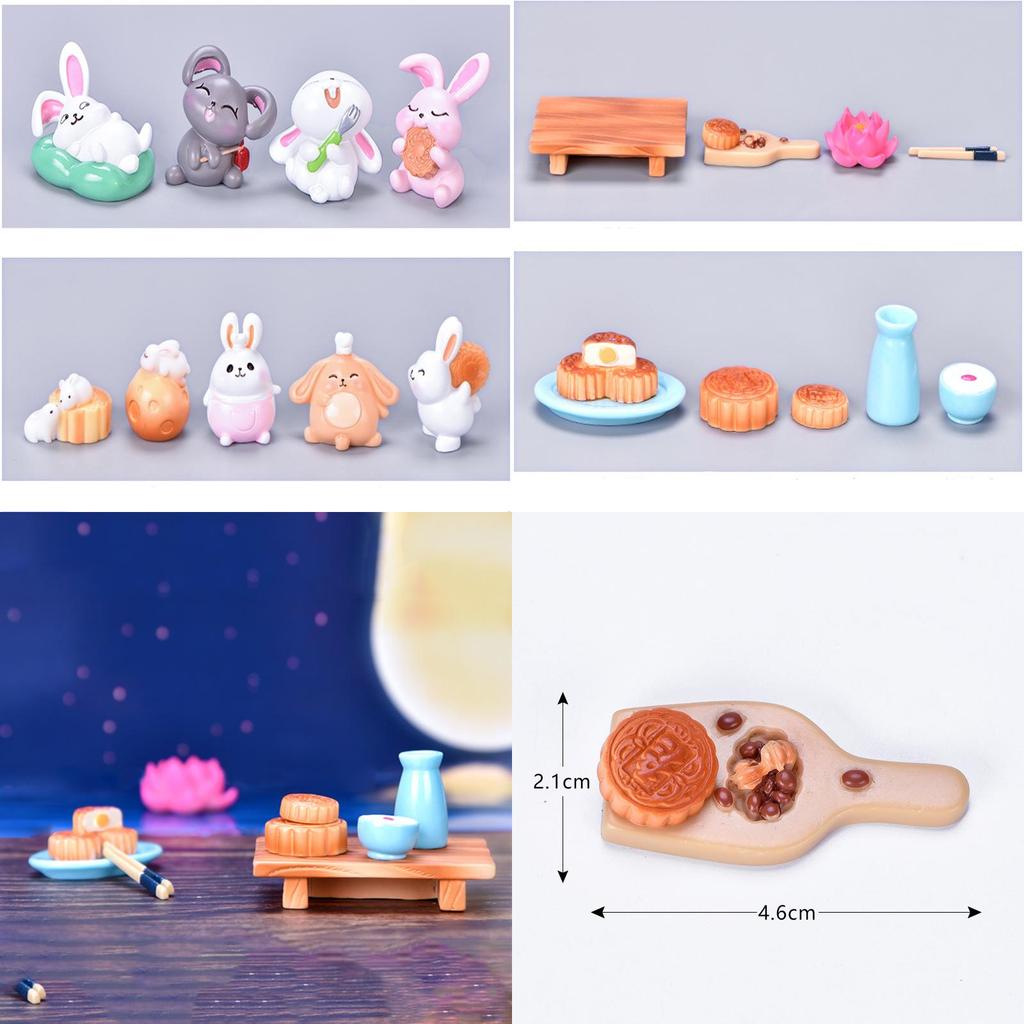 Delightful Mid-autumn Festival Series Resin Rabbit Eat Mooncake Micro Landscape Decoration