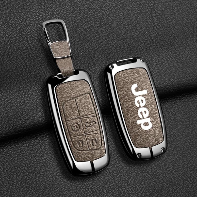 For Jeep High Quality Leather Car Key Case For Jeep Grand Cherokee WK2 KL Wrangler JK Commander Renegade Compass 2018 2022 Ac