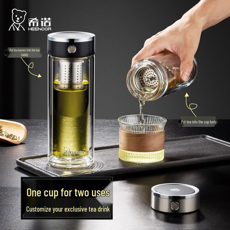 Xinuo XN-628L Antibacterial Double-Layer Tea Infuser Glass Cup