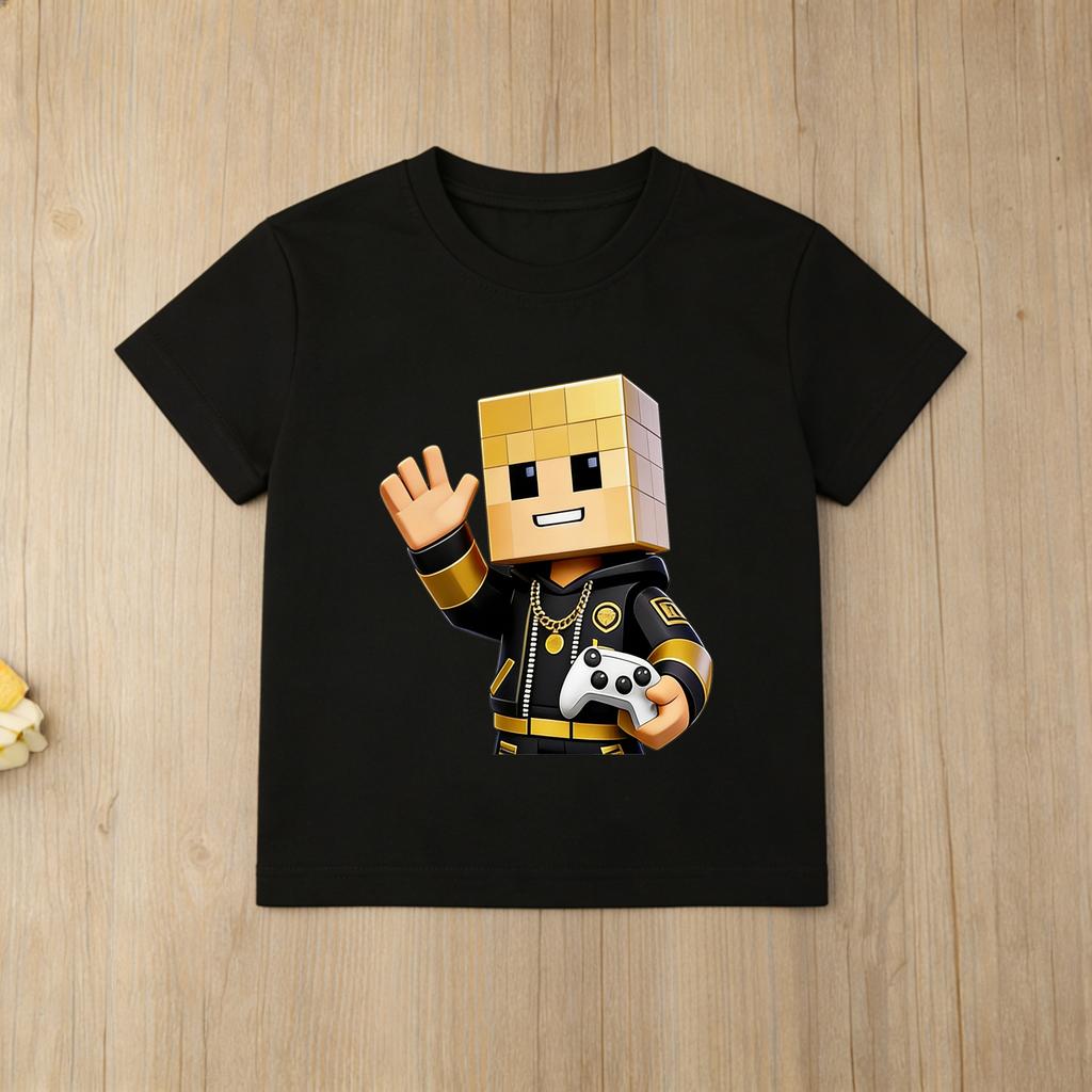Children Roblox Game Print Tshirt Black Short Sleeve Casual Tee for Boys Girls